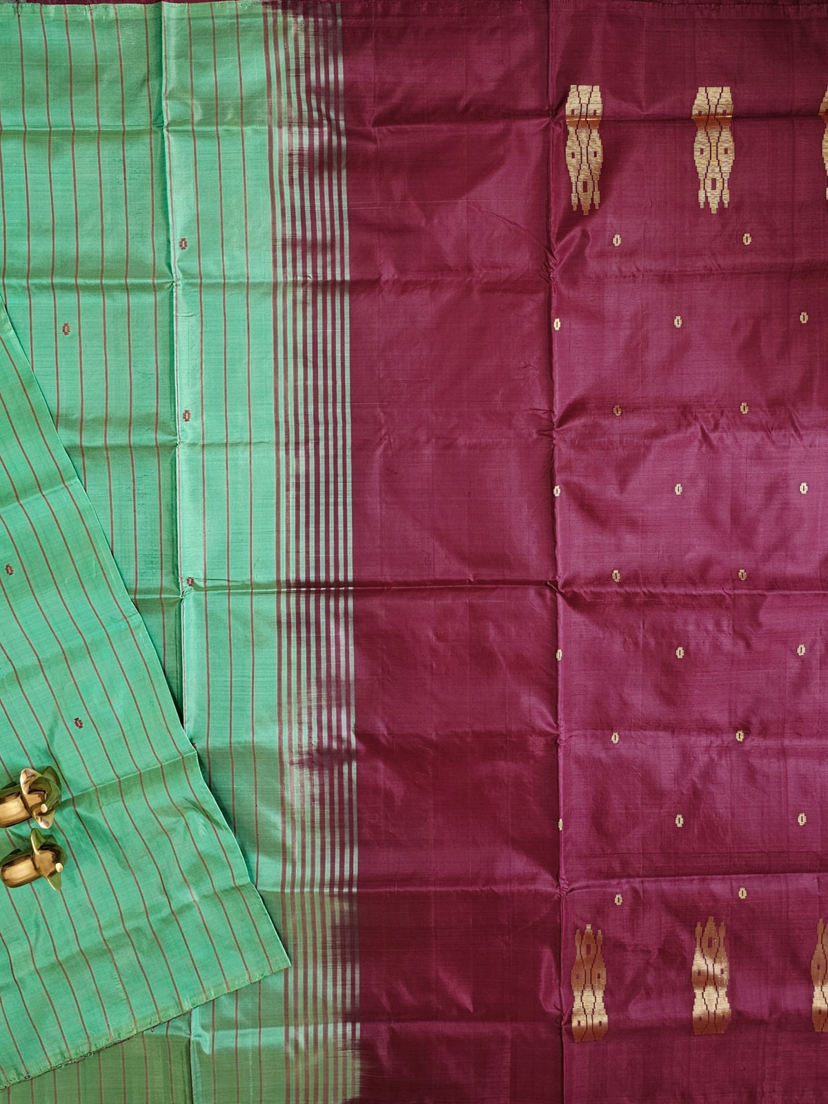 Green with Maroon Chinnalampattu Saree with Blouse