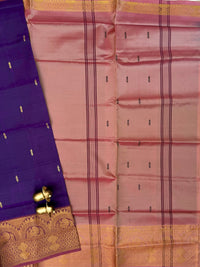 Dark Orange with Blue Chinnalampattu Big Border Saree