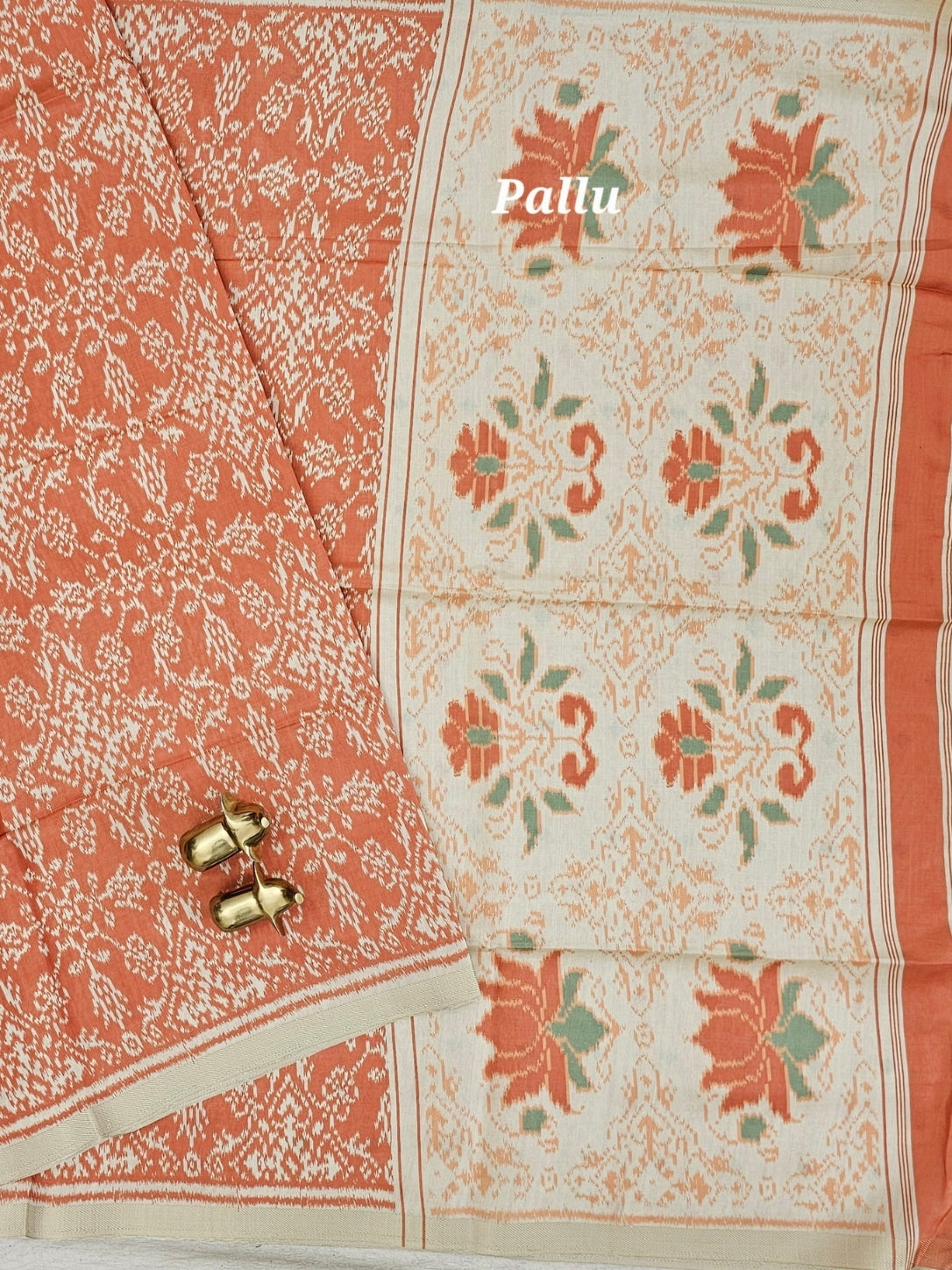 Patola Inspried Semi Tussar Saree  - Pastel Orange