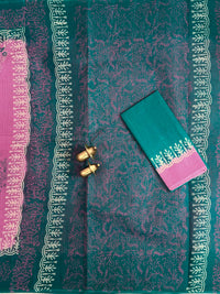 Pure Cotton with Checks Hand Block Prints - Pink with Sea Green