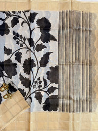 Premium Soft Semi Tussar Kota Weaving with Digital Prints - Cream with Yellow