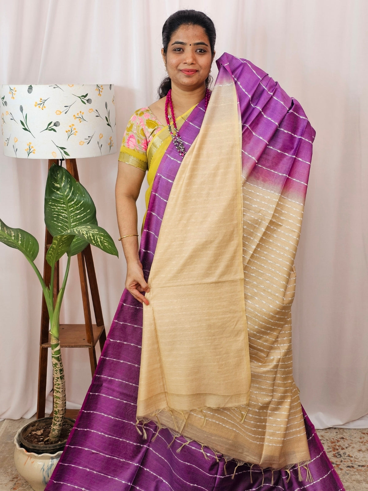 Bhagalpuri Fancy Sarees Magenta Pink  with Cream