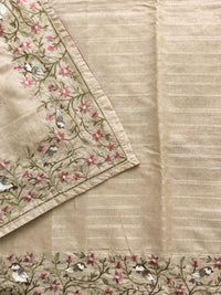 Premium Semi Tussar Zari Woven with Beautiful Emboridery Saree - Cream with Onion Pink