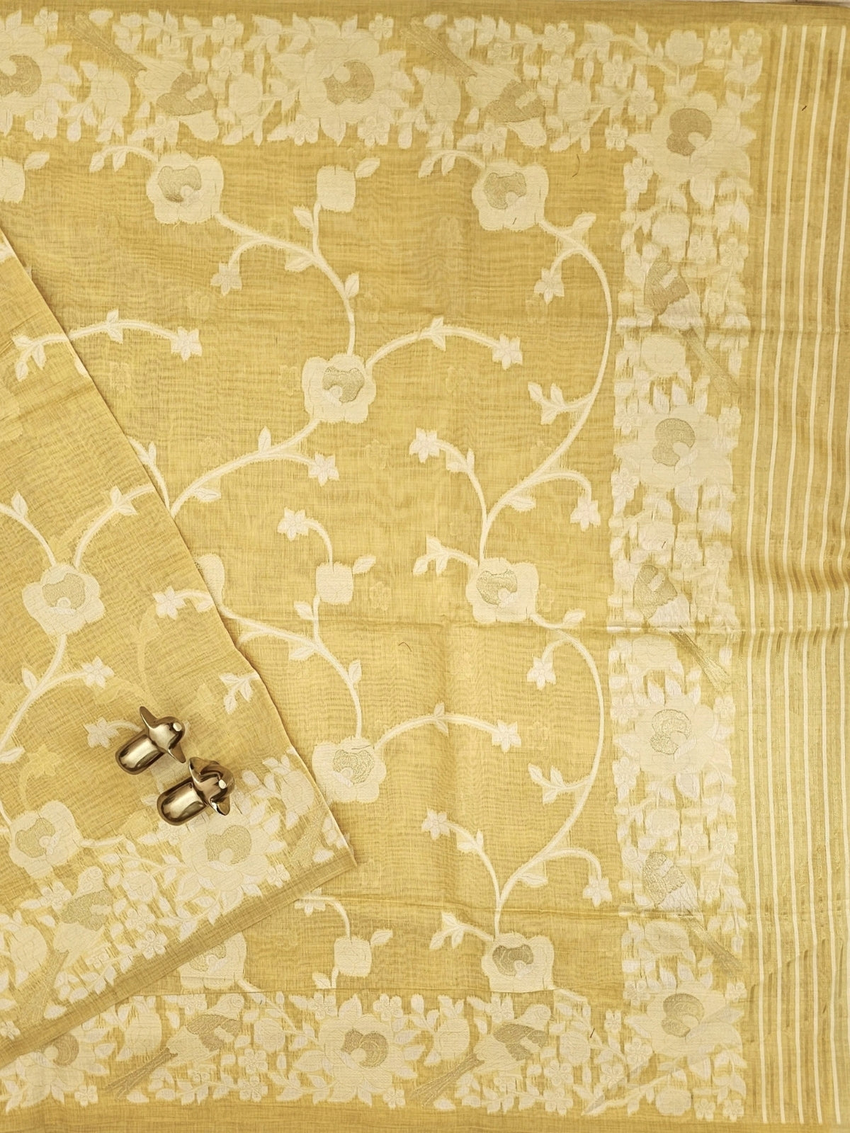 Soft Cotton with Weaving Floral Pattern  - Yellow