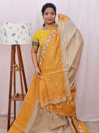 Premium Semi Tussar with  Heavy Floral Emboridery Saree - Yellow