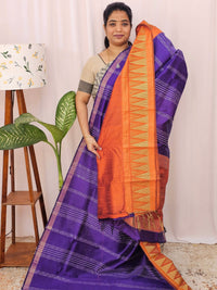 Semi Raw Silk Saree - Purple with Orange
