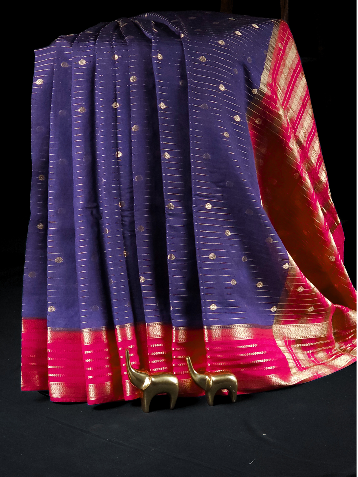 Georgette with Zari Woven Border Saree - Blue with Pink