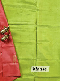 Chinnalampattu Saree with Blouse - Peachish Orange with Green
