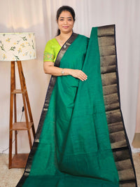 Jute Banarasi Saree - Peacock Green with Blue