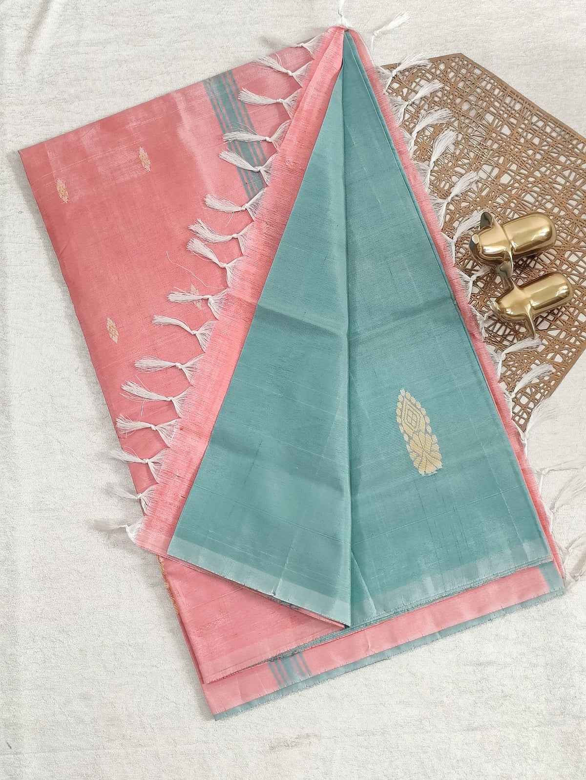 Chinnalampattu Saree - Sea Green with Pink