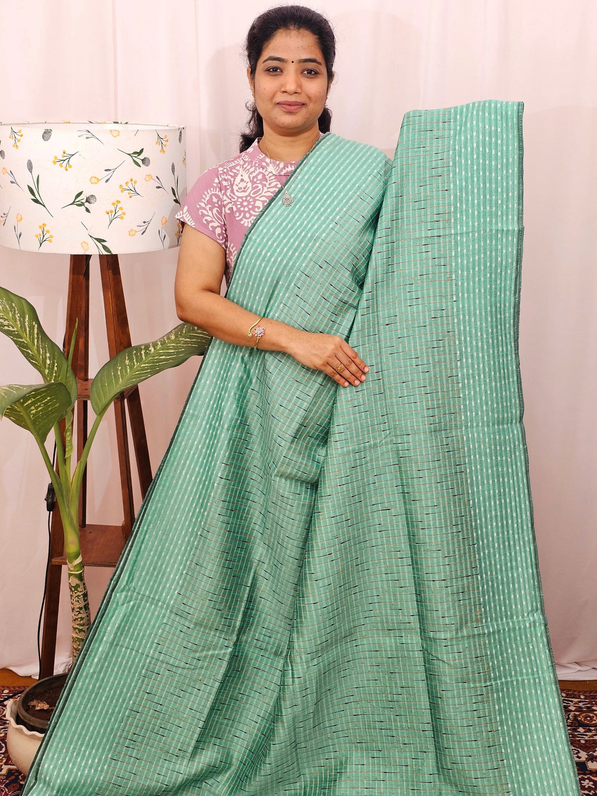 Semi Raw Silk Saree - Sea Blue with Purple