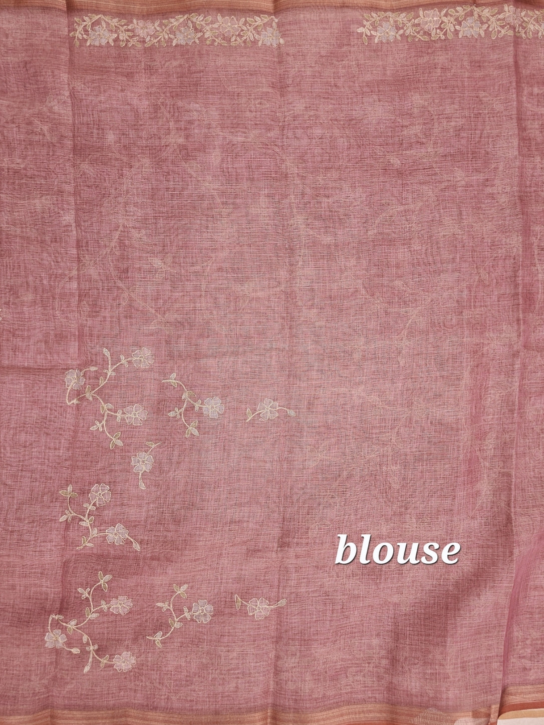 Linen Tissue with Aari Work - Rose Pink