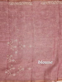 Linen Tissue with Aari Work - Rose Pink
