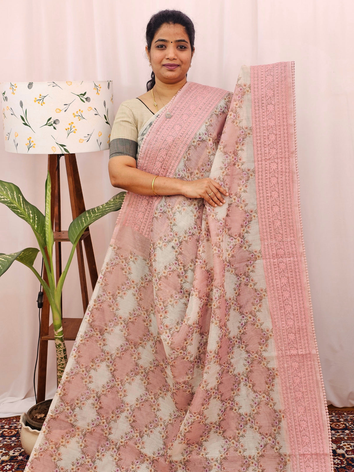 Premium Super Net Kota Saree - Pastel Peach