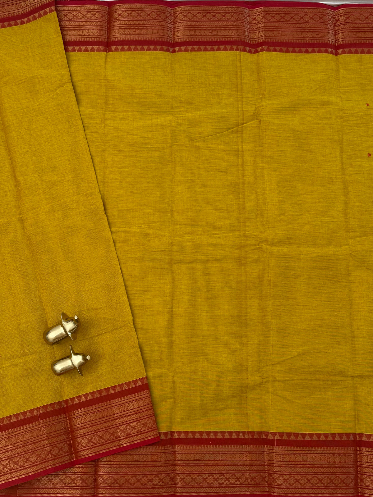 Chettinad Cotton Sarees - Golden Yellow with Red
