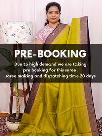 Jute Banarasi Silk Saree - Lime Green with Purple