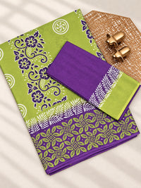 Pure Cotton with Hand Block Prints - Green with Purple