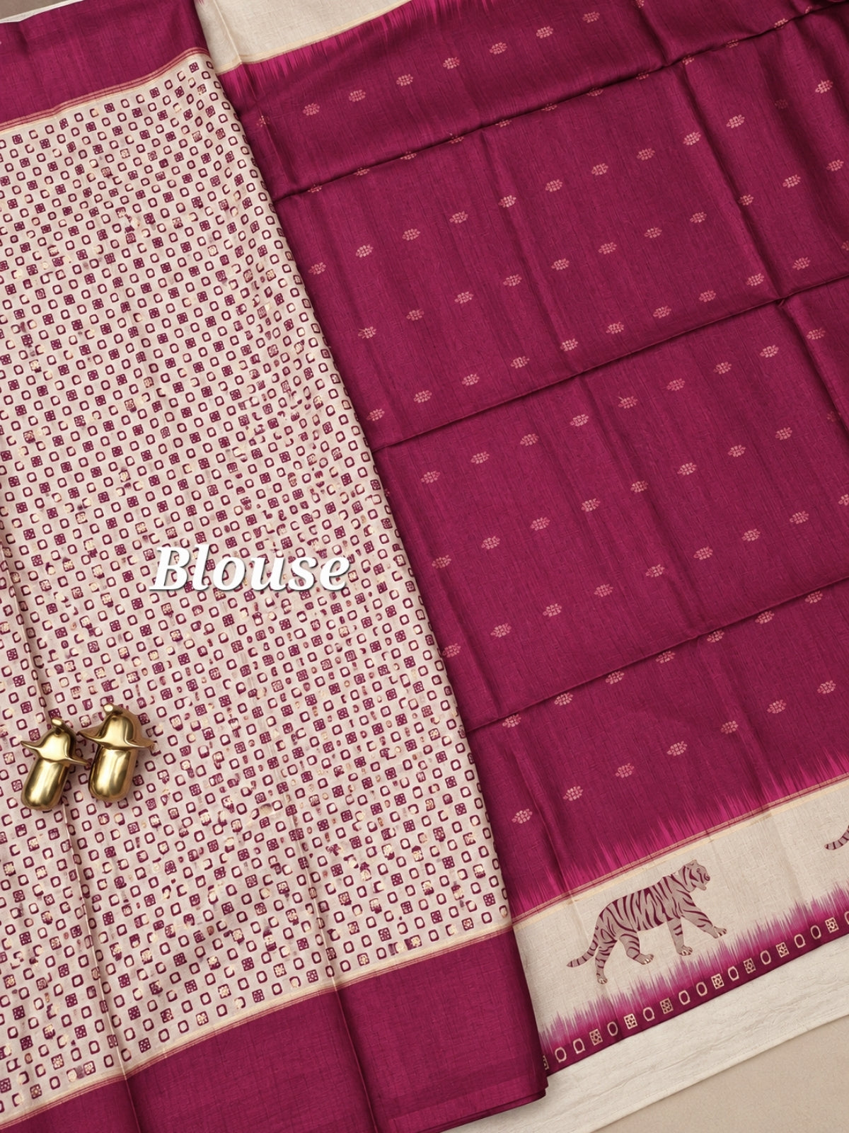 Soft Semi Tussar with Digital Prints and Beautiful Aari Work - Maroon with Cream