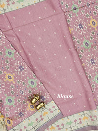 Patola Inspried Semi Tussar Saree  - Pastel Onion Pink