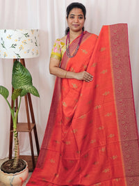 Jute Banarasi Silk Saree - Orange with Pink
