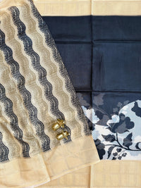 Premium Soft Semi Tussar Kota Weaving with Digital Prints - Cream with Yellow