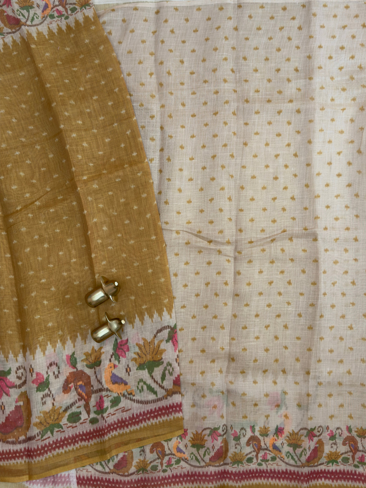 Linen Tissue with Digital Printed Sarees -  Musterd Yellow