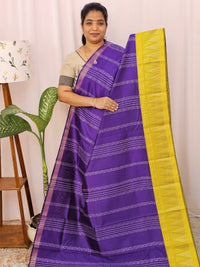 Semi Raw Silk Saree - Purple with Yellow