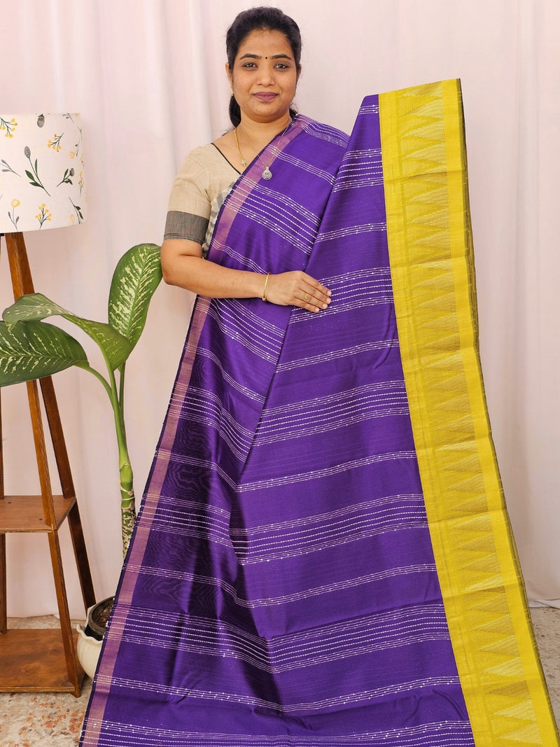 Semi Raw Silk Saree - Purple with Yellow