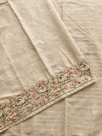 Premium Semi Tussar Zari Woven with Beautiful Emboridery Saree - Cream with Onion Pink