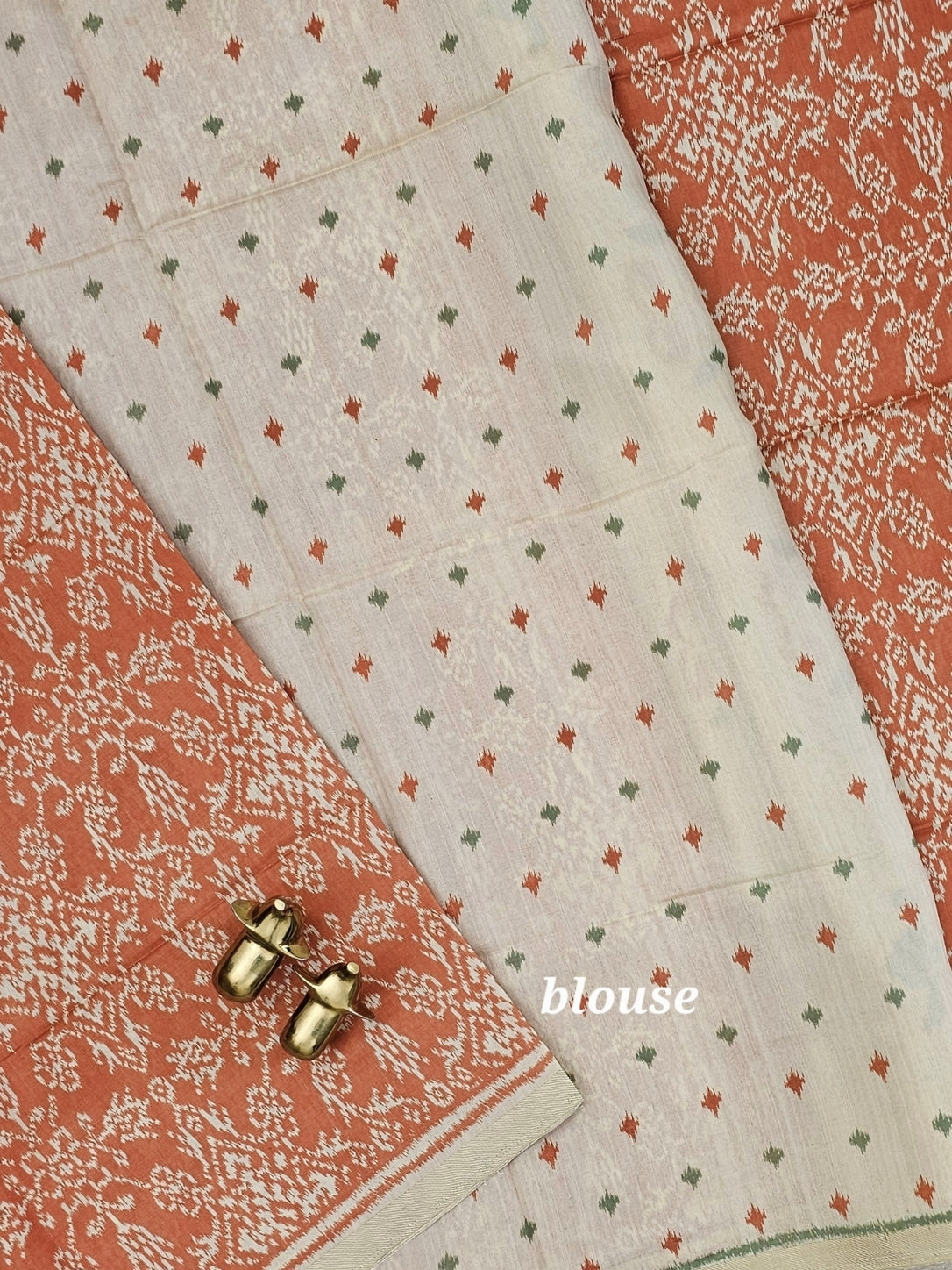 Patola Inspried Semi Tussar Saree  - Pastel Orange