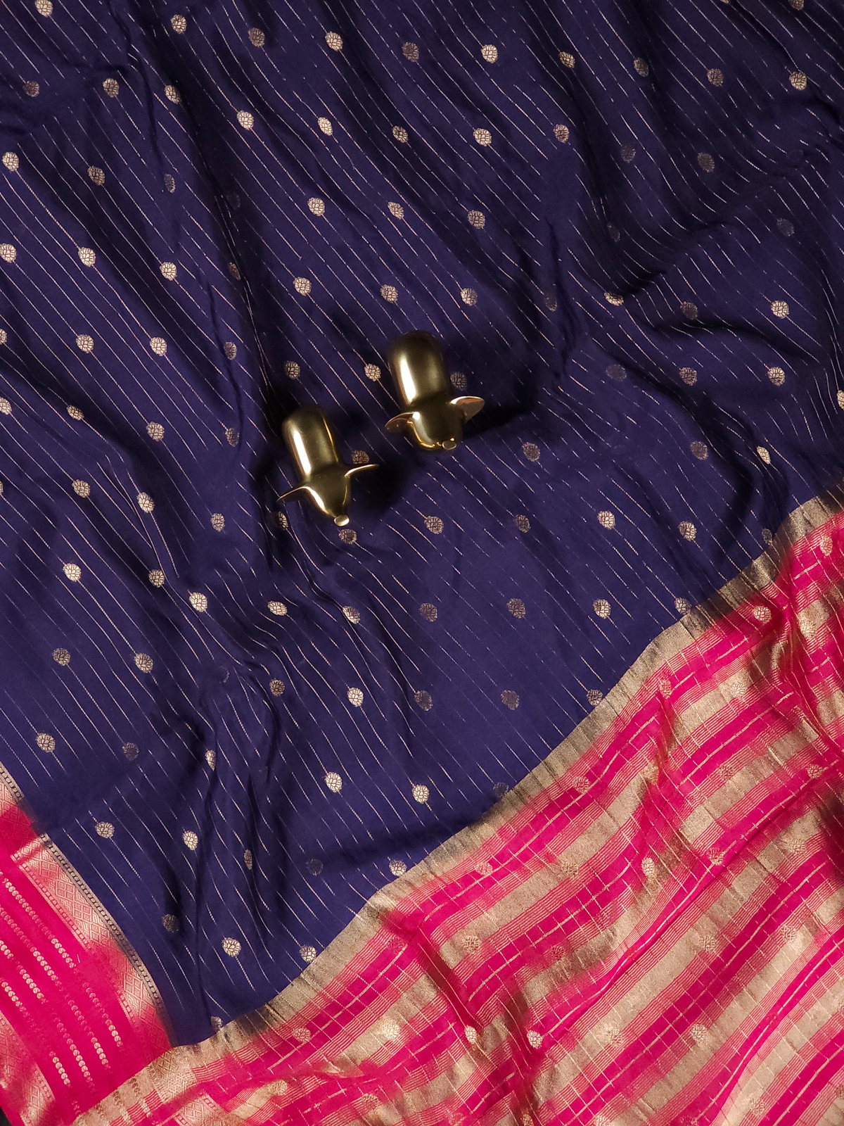 Georgette with Zari Woven Border Saree - Blue with Pink