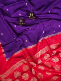 Semi Mysore Crepe Silk Saree - Dark Purple with Red