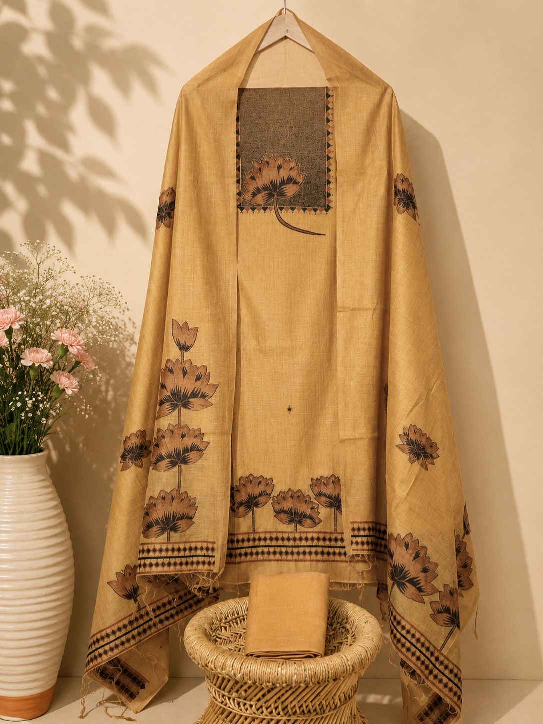 Cotton Jamdani Unstitched Salwar Set – Mustard Yellow