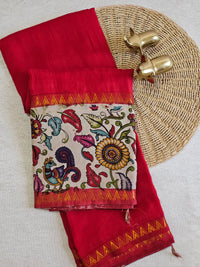 Chennuri Silk With Gap Border Kalamkari Sarees - Red
