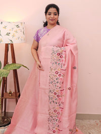 Premium Soft Linen Tissue with Hand Emboridery - Pink