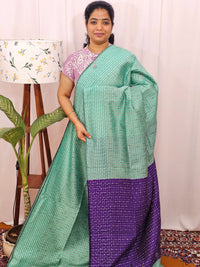 Semi Raw Silk Saree - Sea Blue with Purple