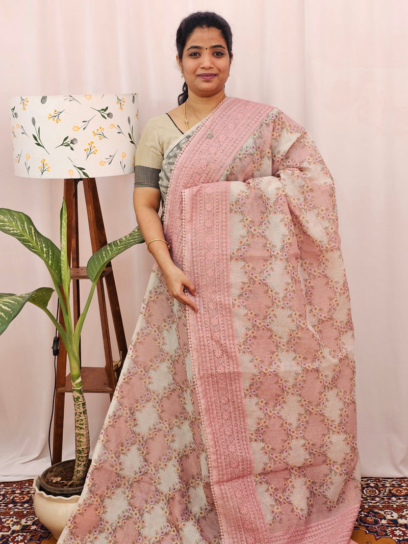 Premium Super Net Kota Saree - Pastel Peach