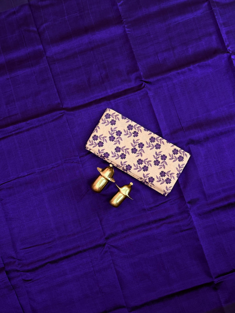 Handwoven Mangalagiri Plain Pattu Saree - Blue