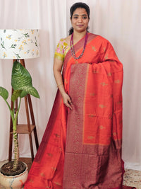 Jute Banarasi Silk Saree - Orange with Pink