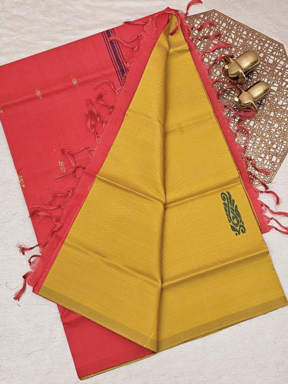 Mustard Yellow with Red Chinnalampattu Saree with Blouse
