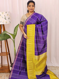 Semi Raw Silk Saree - Purple with Yellow