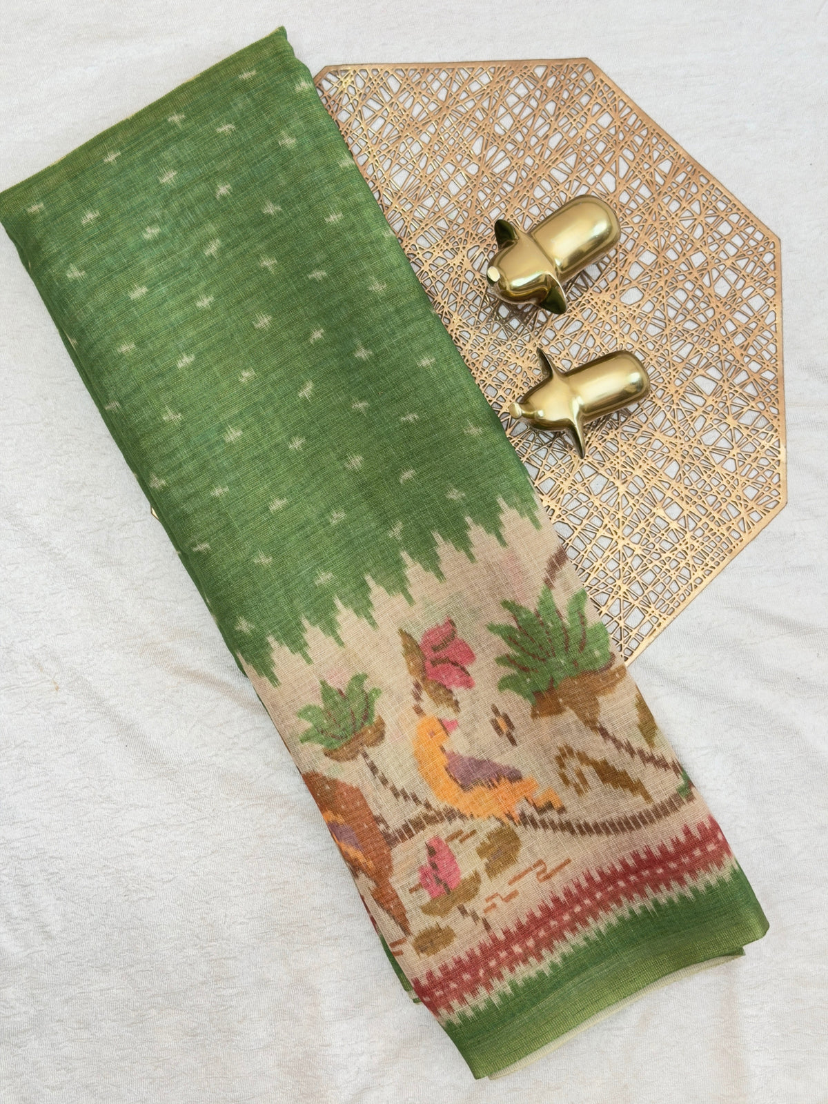 Linen Tissue with Digital Printed Sarees - Green