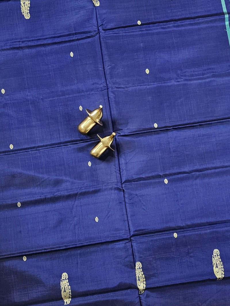 Chinnalampattu Saree with Blouse - Dark Blue with Green