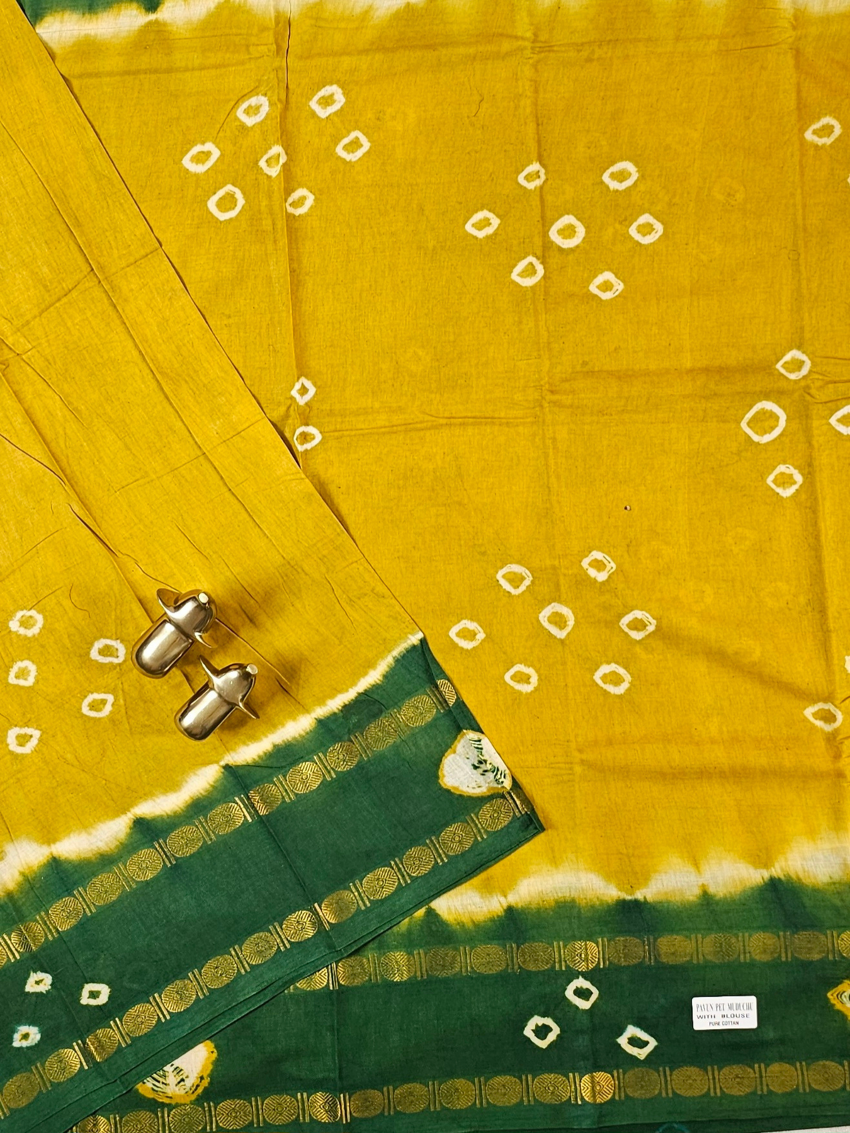 Madurai Sungadi Cotton Saree - Mustard Yellow with Green