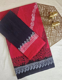 Pure Cotton with Hand Block Prints - Red with Black