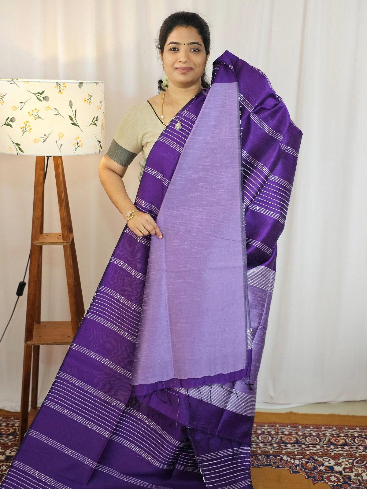 Semi Raw Silk - Dark Purple with Lavender