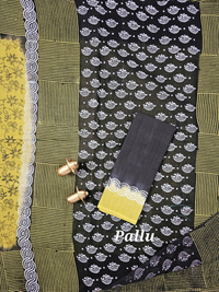 Pure Cotton with Hand Block Prints - Mehndi Green with Black