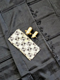 Handwoven Mangalagiri Plain Pattu Saree - Black