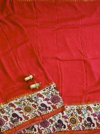 Chennuri Silk With Gap Border Kalamkari Sarees - Red