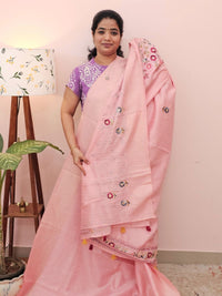 Premium Soft Linen Tissue with Hand Emboridery - Pink